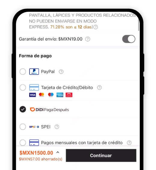 1.Puedes utilizar DiDi Paga Después 