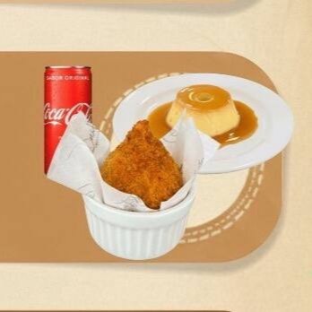 Coxinha de frango com requeijão + Refrigerante + Pudim de Leite condensado com um toque de baunilha