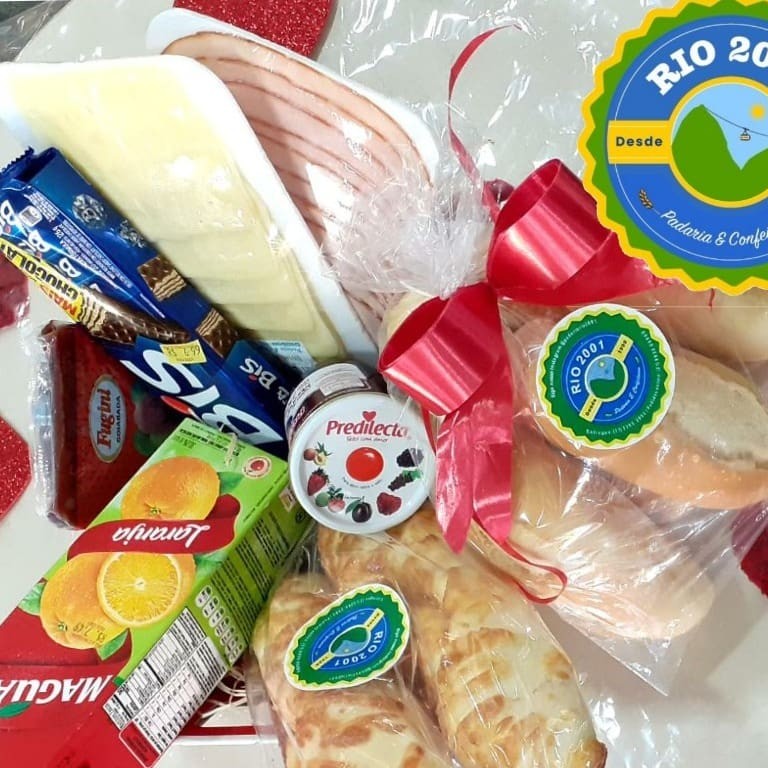 5 Pães Françês 200g Mussarela 200g Blaquet de Peru 1 Geleia de Mocoto 1 Goiabada 300g 1 Caixa de Bis 120g 1 Suco de Laranja de 1 Litro em Caixa