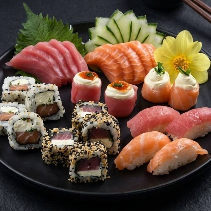 5 Sashimis de atum 5 Sashimis de salmão 2 Joe Joe de atum 2 Joe Joe de salmão 2 Nigiri de atum 2 Nigiri de salmão 4 Uramaki de atum 4 Uramaki de salmão