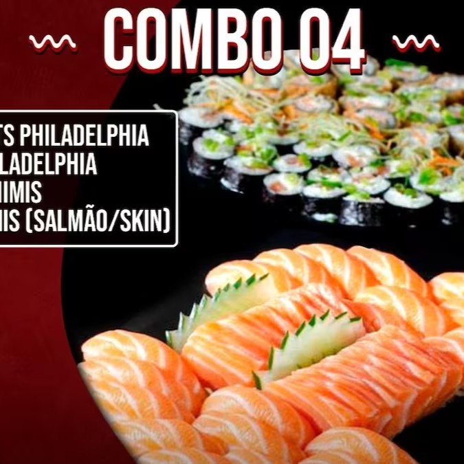 24 Hot Philadelphia - 24 Philadelphia - 8 sashimis salmão - 4 sushi salmão - 4 sushi skin.