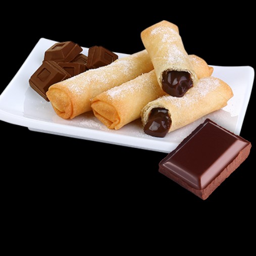 Massa crocante de harumaki com recheio de chocolate.