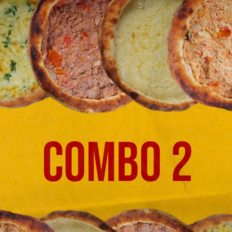 5 esfihas de mussarela + 5 esfihas carne + 5 esfihas de presunto + 5 esfihas de queijo minas + 5 esfihas de frango + 5 esfihas de calabresa + Coca Cola 2l