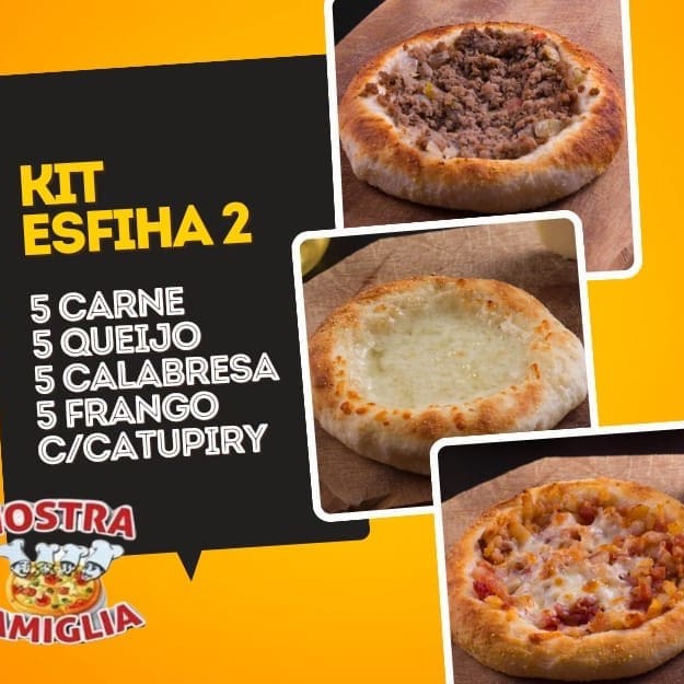 5 carne, 5 queijo, 5 calabresa, 5 frango com Catupiry.