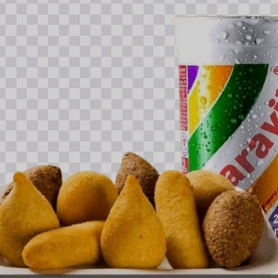 São 10 salgadinhos mistos acompanhado de um copo de Guaravita bem gelado.