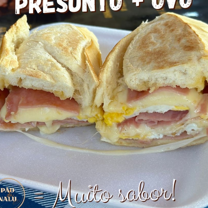 O queridinho da Pão da Nalu. Pão francês com manteiga, queijo, presunto e ovo frito.  Estou com água na boca enquanto escrevo esse texto e vejo essa imagem.