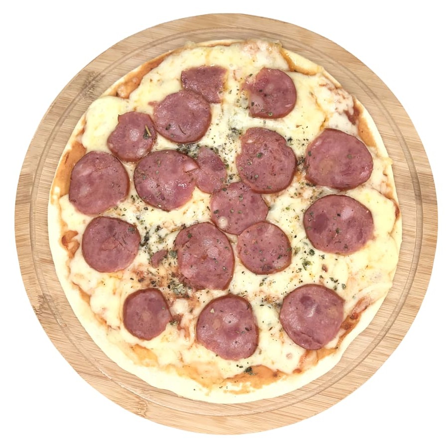 Mussarela, molho detomate, calabresa e orégano.