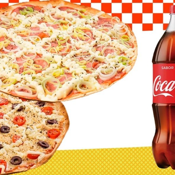Escolha 2 Pizza Médias de massa Superfina de 30cm com até 2 Sabores cada e ganhe Refri de 1,5l