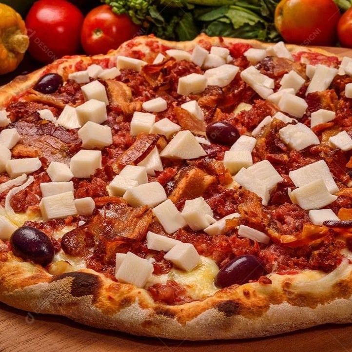 Calabresa , palmito e azeitona preta