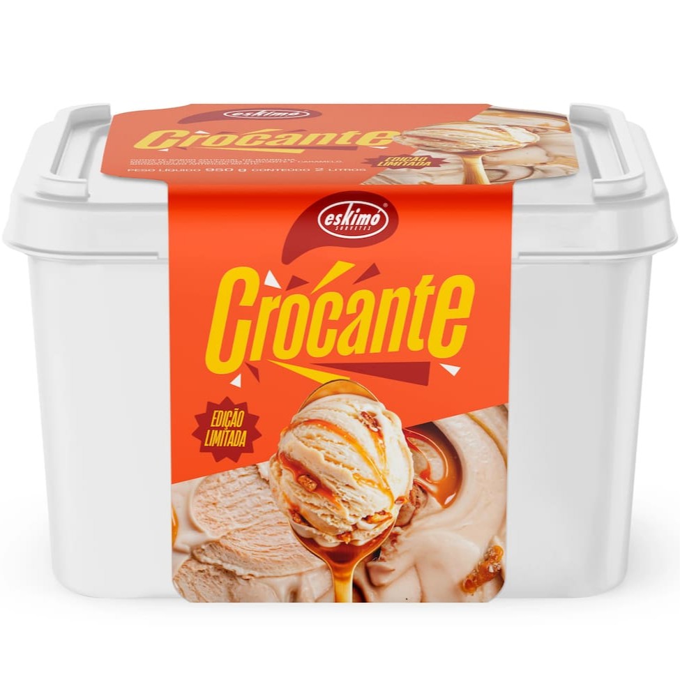 Sorvete de baunilha, mesclado com amendoim crocante e calda de caramelo.