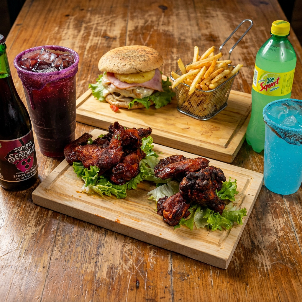 6 Pz Alitas + Hamburguesa Hawaiana + Bebidas
