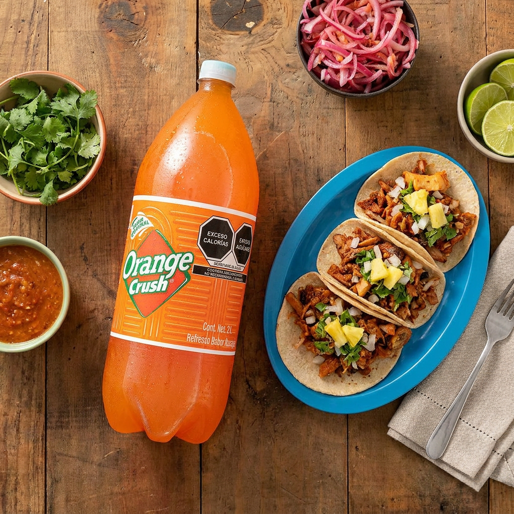 10 Tacos al Pastor + 1 Orange Crush 2 LT