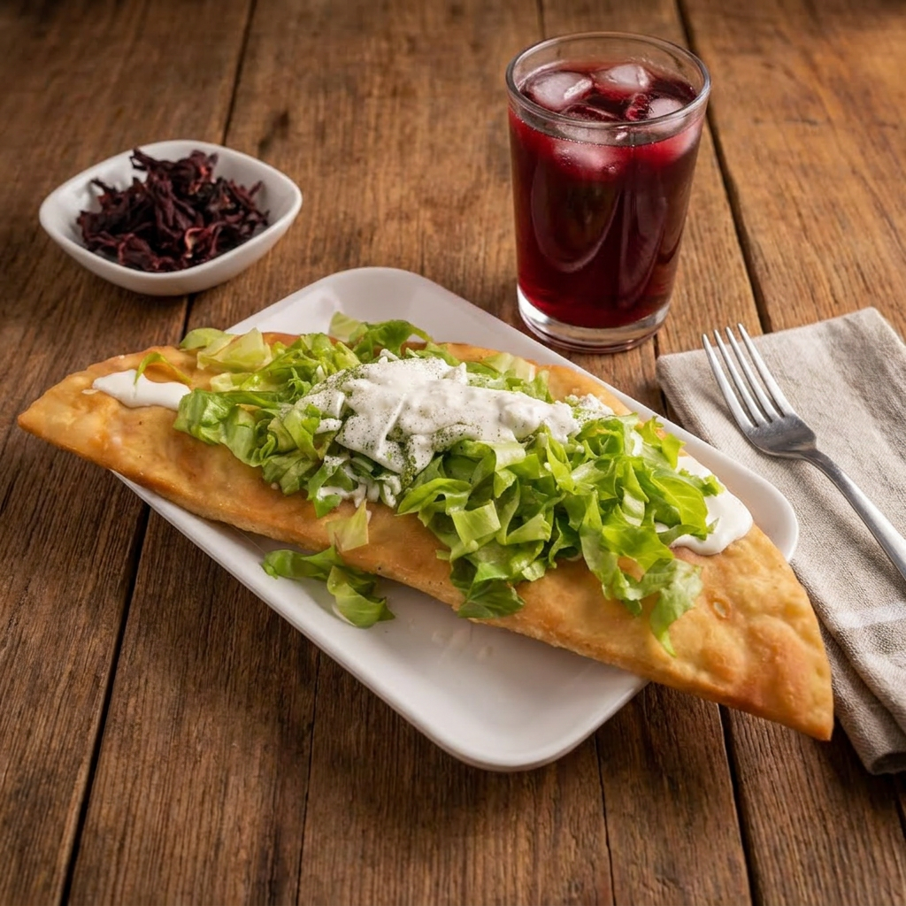 2 empanadas grandes + 2 aguas de jamaica
