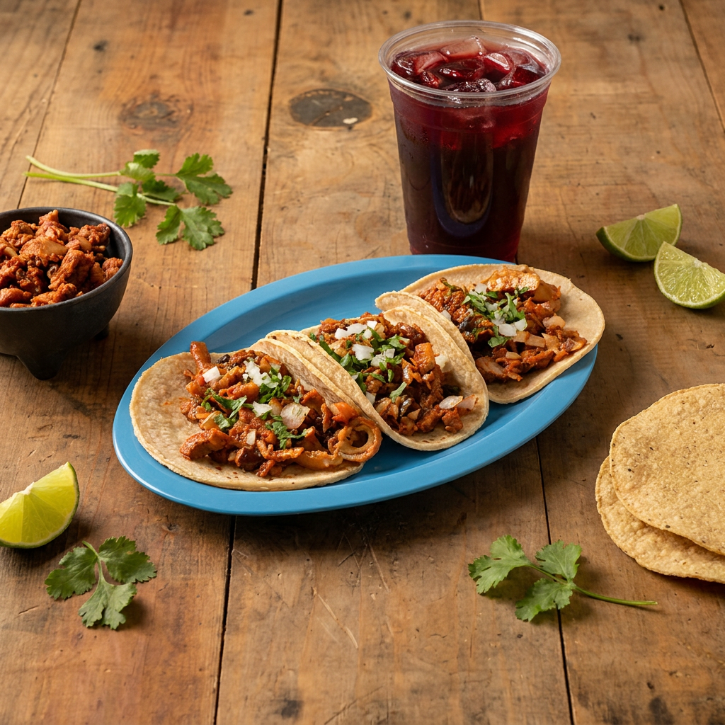 3 Tacos de Adobada + 2 Agua Fresca