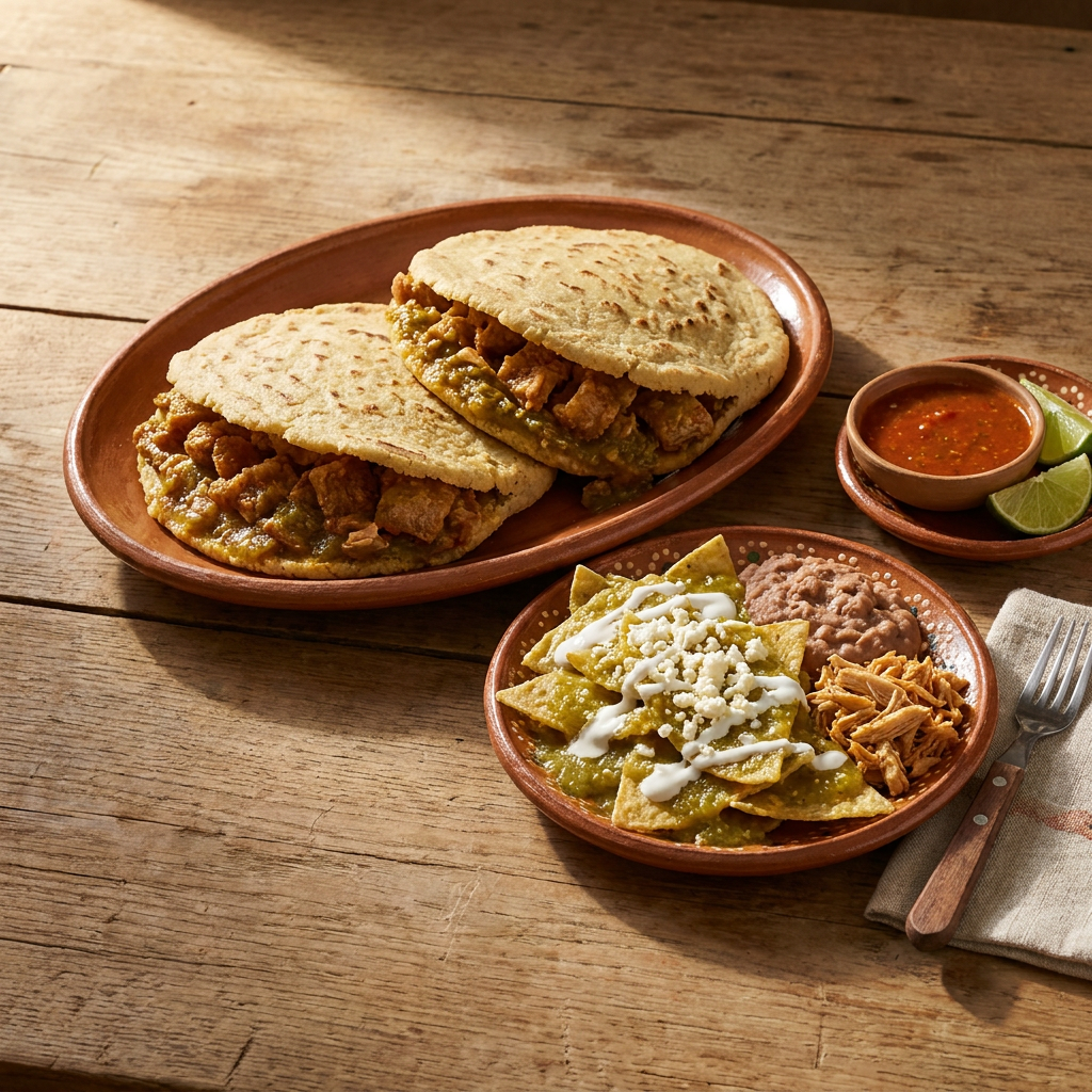 2 Gorditas + Chilaquiles con Guiso