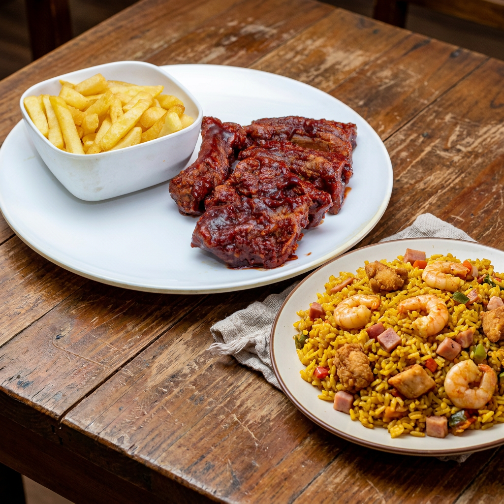 Arroz Valenciana + Porcion Costillas BBQ