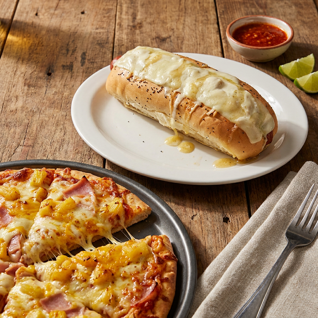 Porción Pizza Hawaiana + Perro Sencillo
