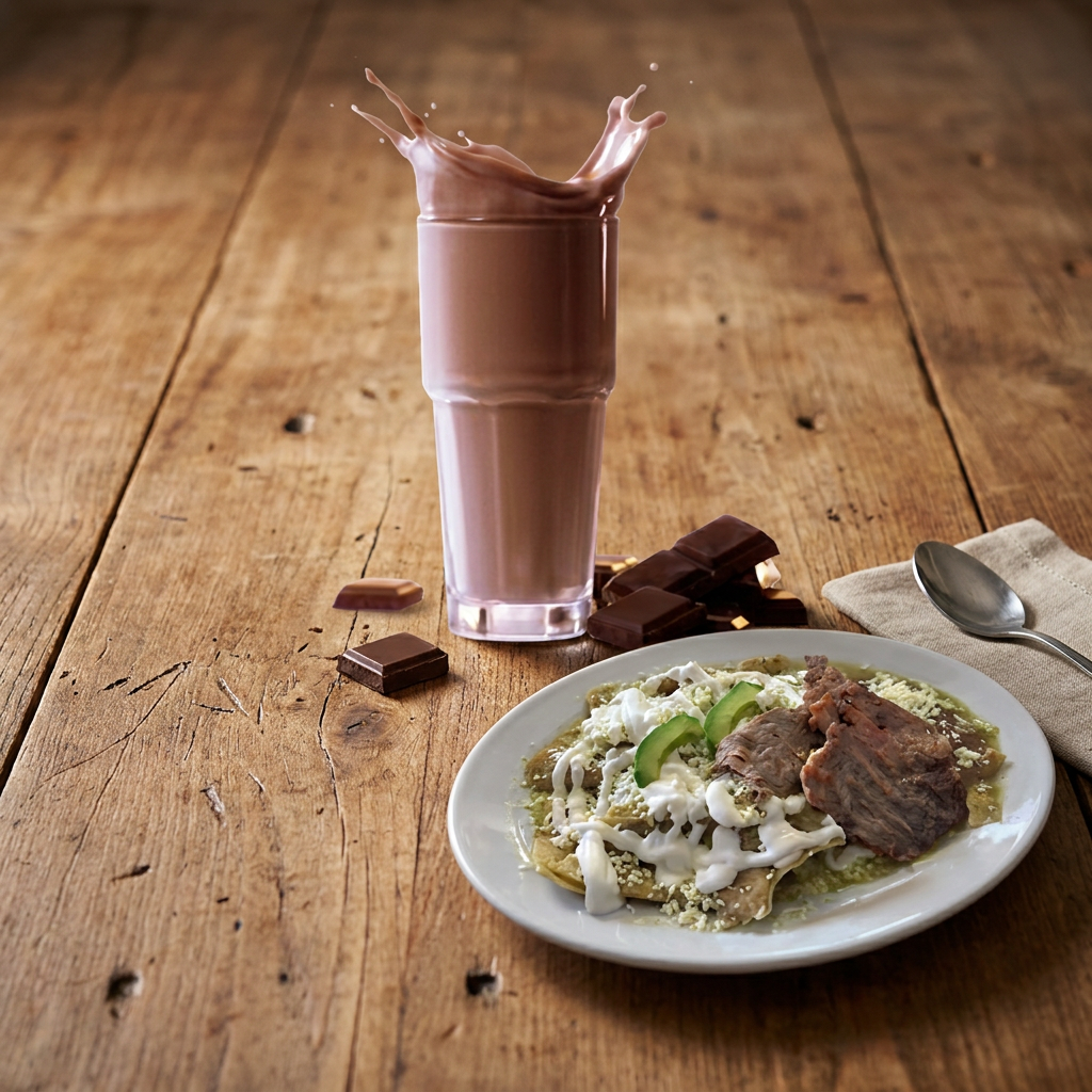 Chilaquiles con Carne Ó Pollo+Chocomilk
