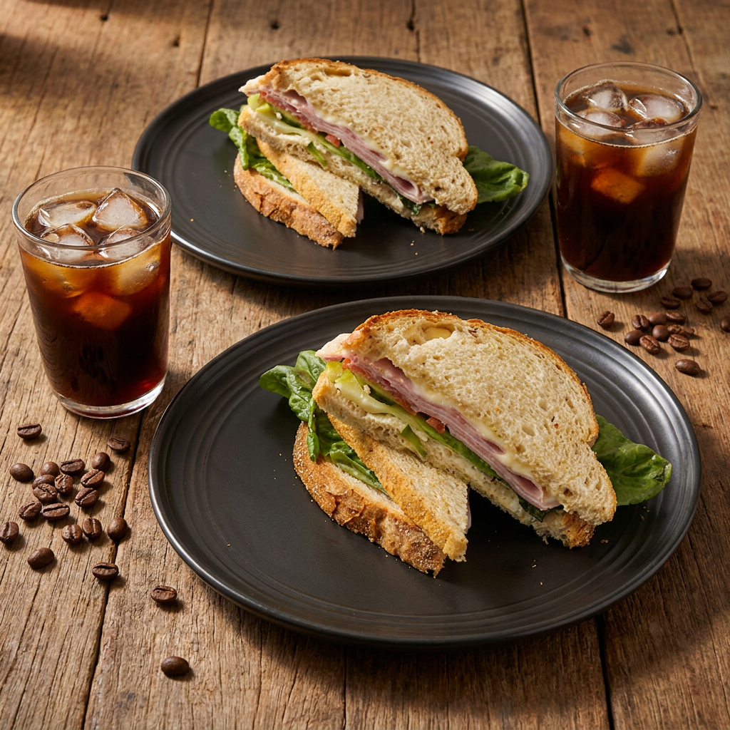 2 Sandwiches de jamón + 2 cafés americanos