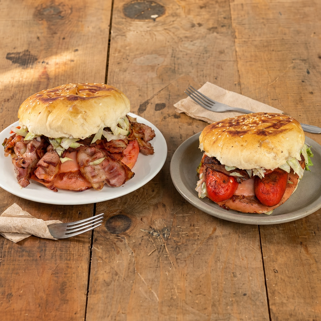Hamburguesa de Tocino + Hamburguesa de Salchicha