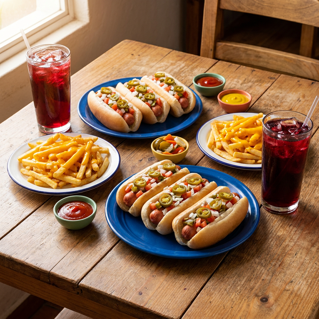 6 Hot Dogs Clasicos + 2 Ord. de Papas + 2 Agua