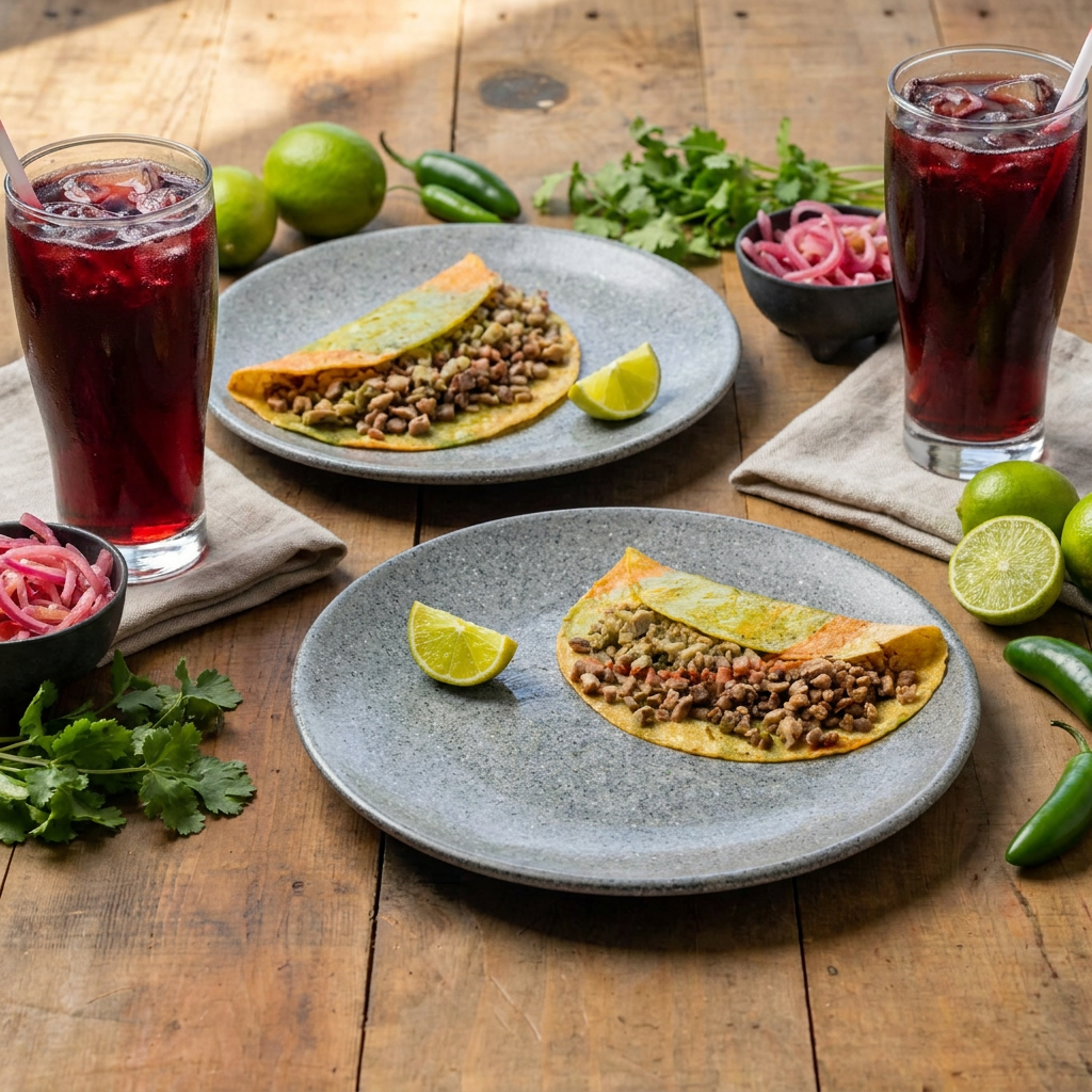 2 Tacos Asada Grande + 2 Jamaica