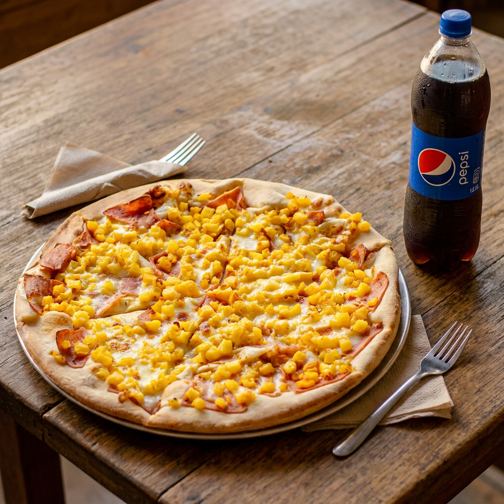 Pizza Hawaiana 31 cms + Pepsi 1.5 L