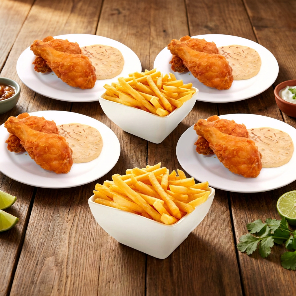 4 Porciones de Pollo + 2 Papas Pequeñas
