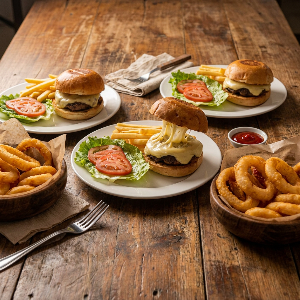 3 Jochos Ó Hamburguesa Clasica + Aros de Cebolla