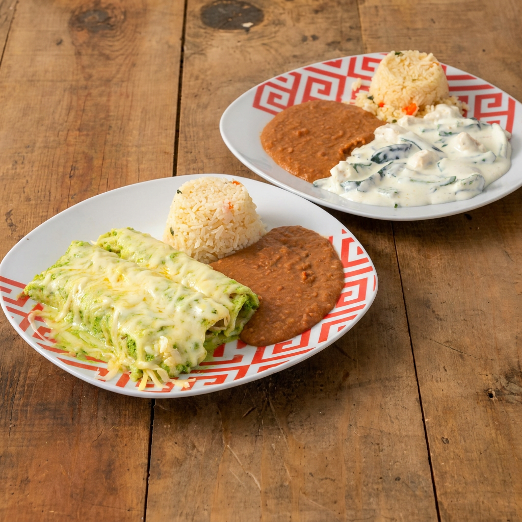 Combo Pareja-Enchiladas Suizas + Pollo Crema Rajas
