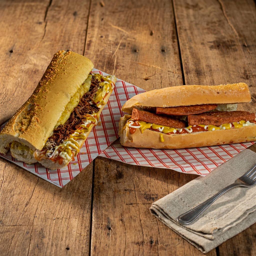 Sandwich de Carne Mechada + Sandwich de Salchichon