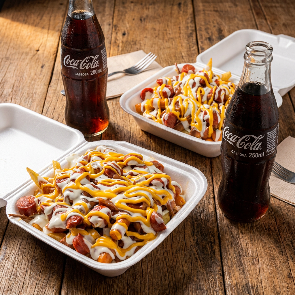 2 Salchipapas Pequeña + 2 Gaseosa 250ml