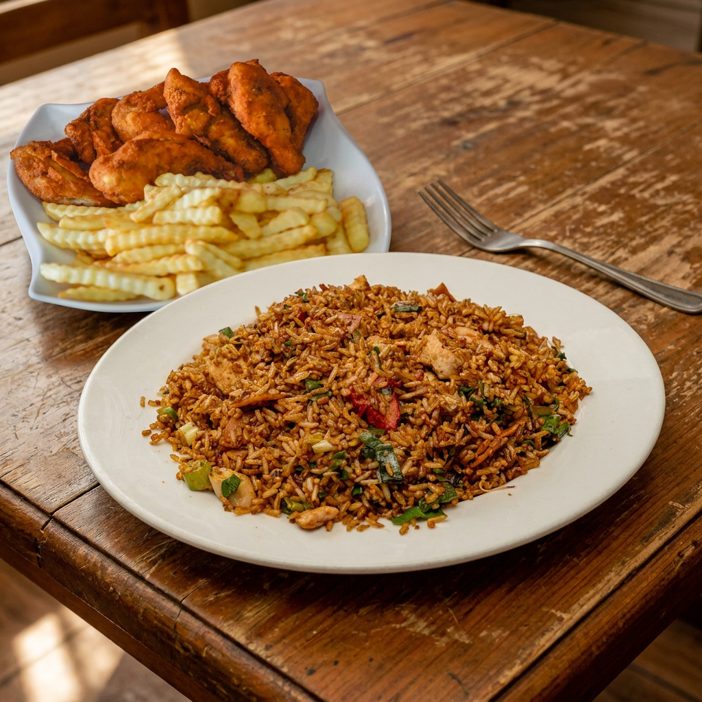 Arroz Cantonés Entero + Alitas de Pollo con Papas