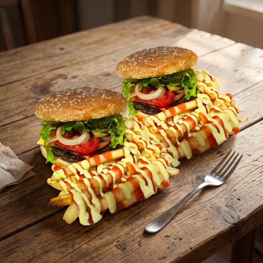 Hamburguesa Pequeña con Papas + Hamburguesa Pequeñ