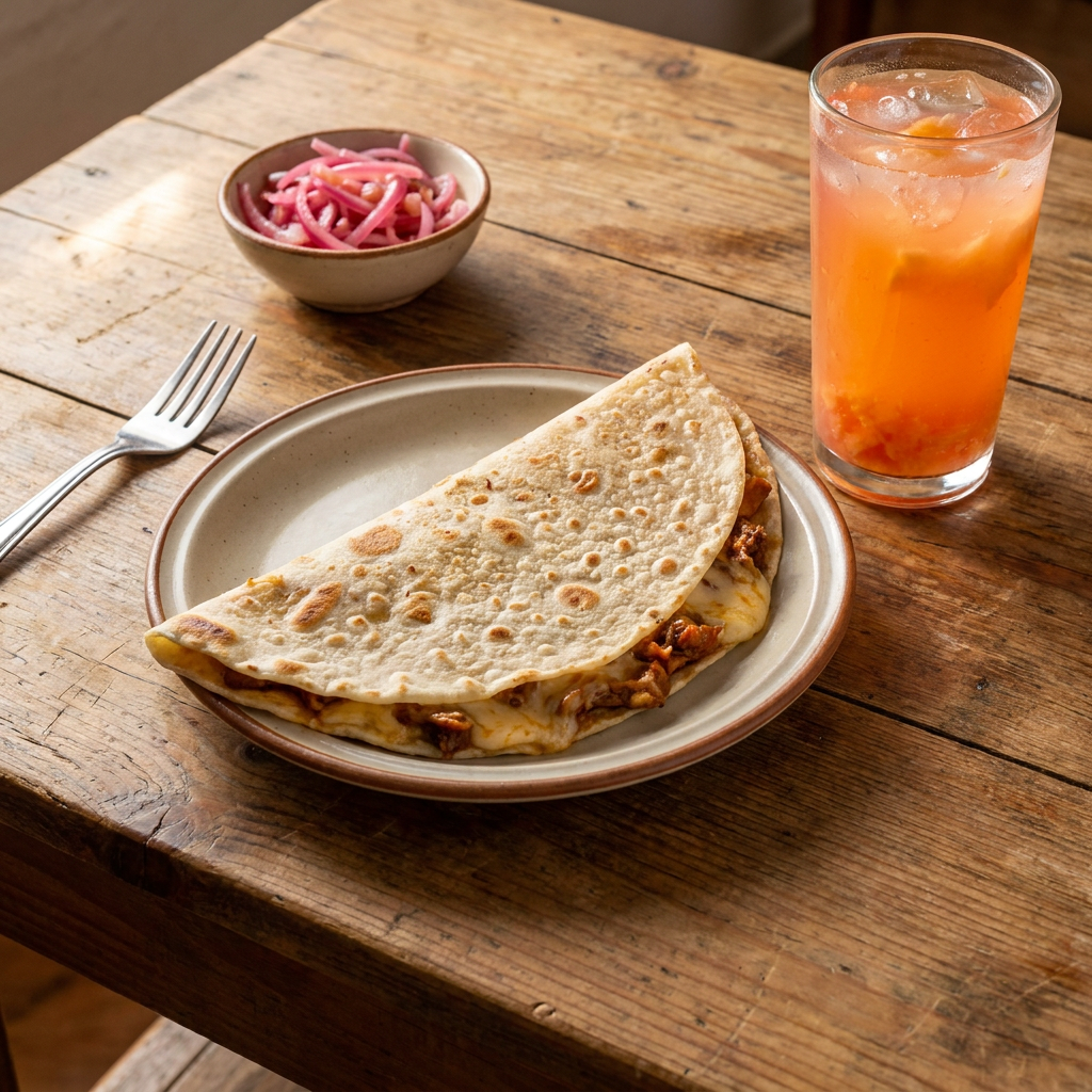 Quesadilla con Guisado + Agua de Sabor