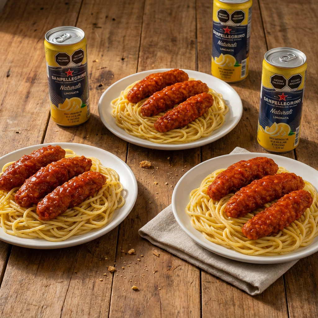 3 Spaguetti con Tiras BBQ + 3 Limonatas Pellegrino