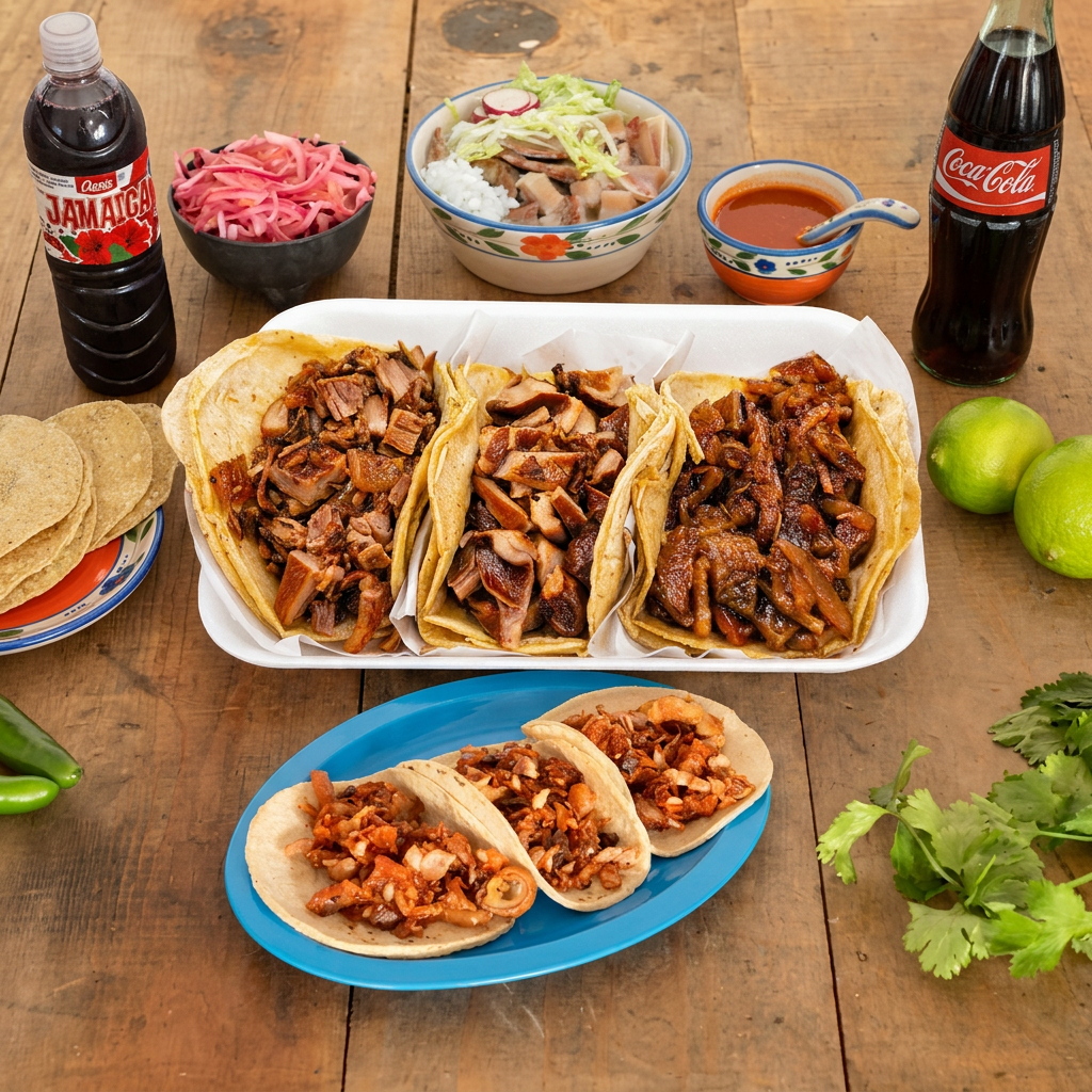 Combo para 2: 4 Tacos de surtida + 2 Aguas Jamaica
