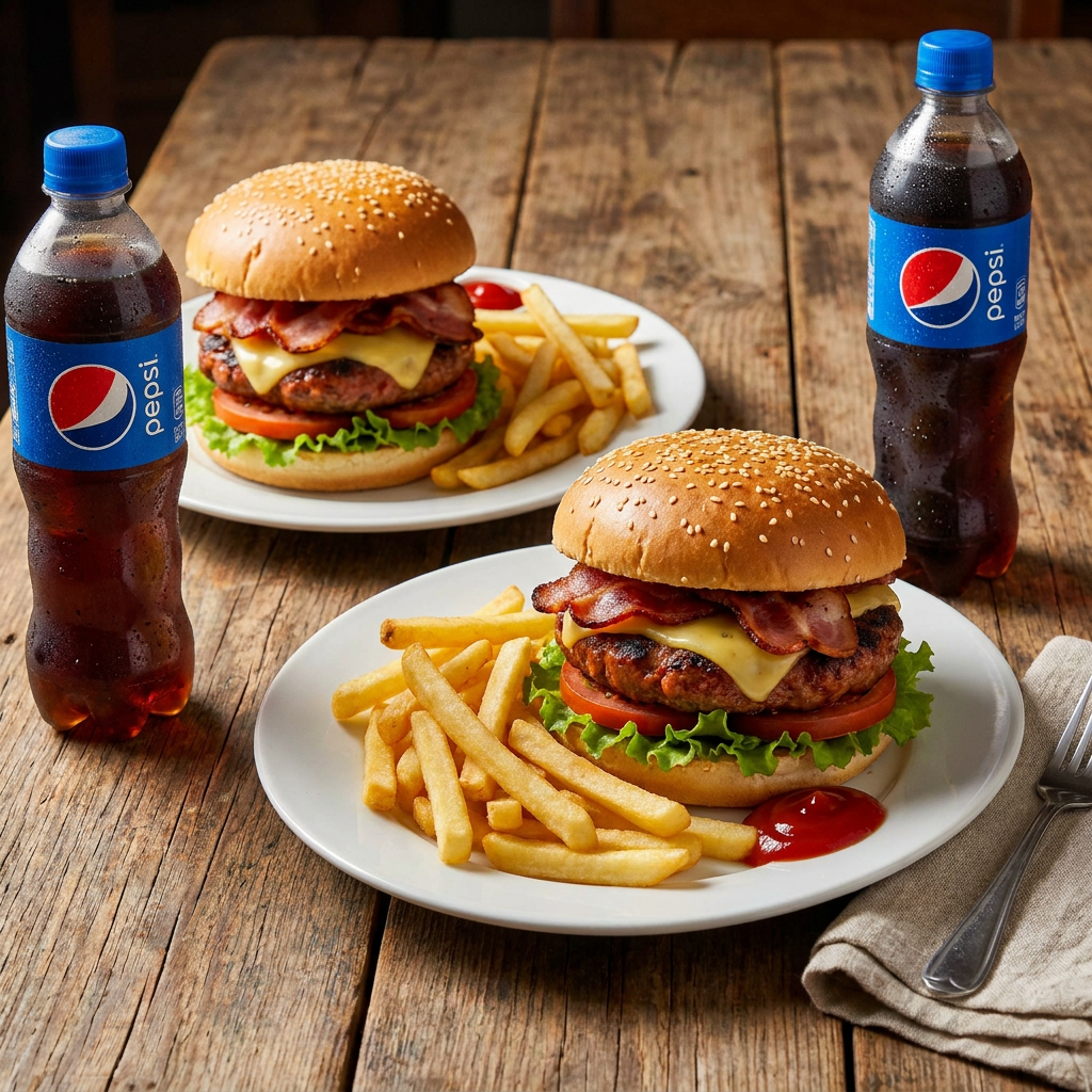 2hamburguesa tocino y chorizo + 2 pepsi