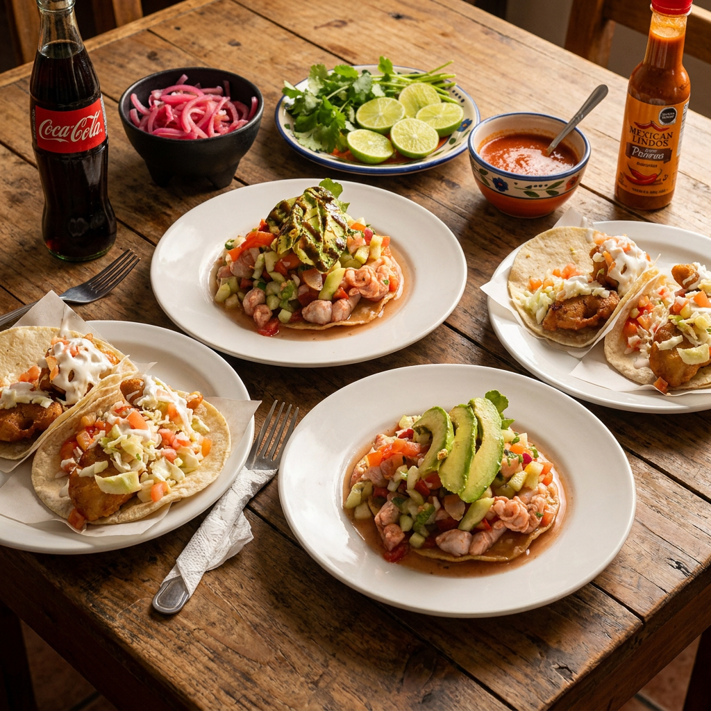 Combo p/2: 2 tostadas ceviche de camaron + 2 Tacos
