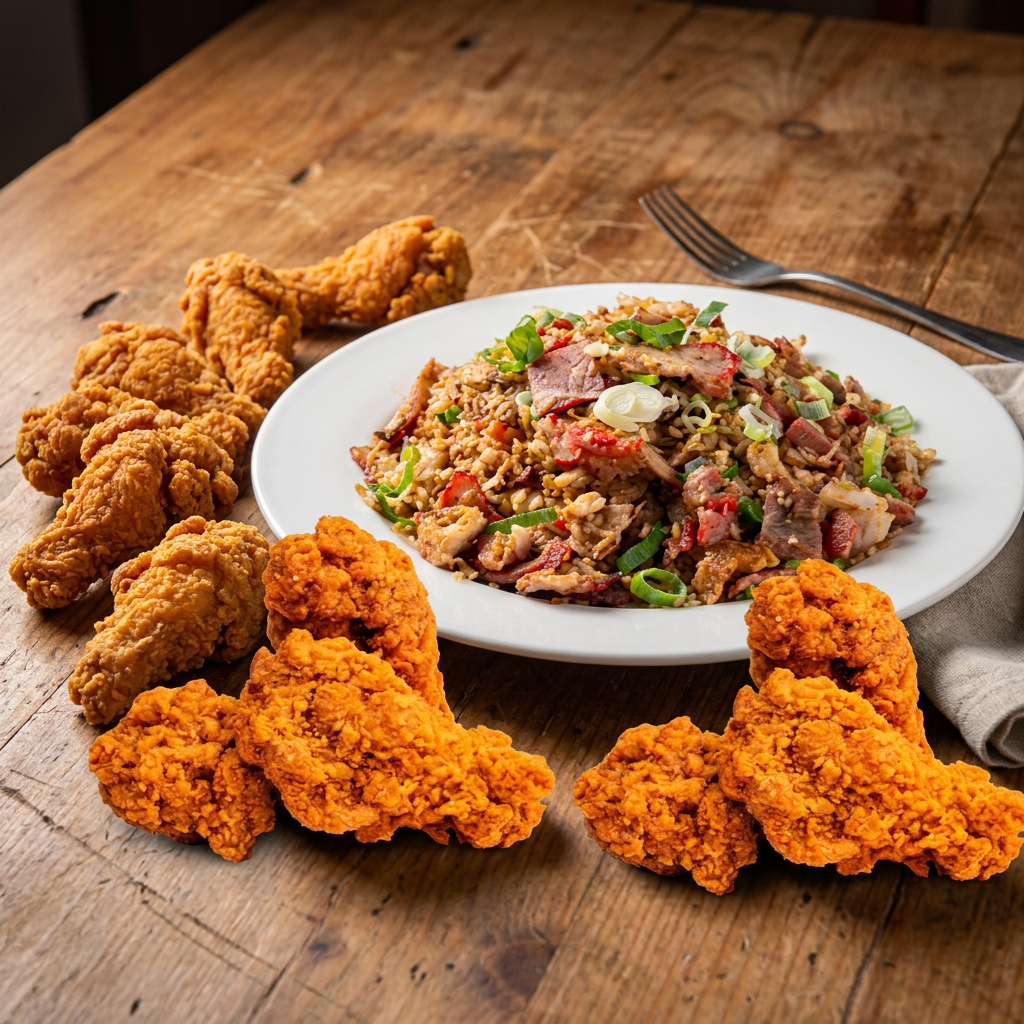 Arroz Cantonés Entero + 10 Piezas de Pollo