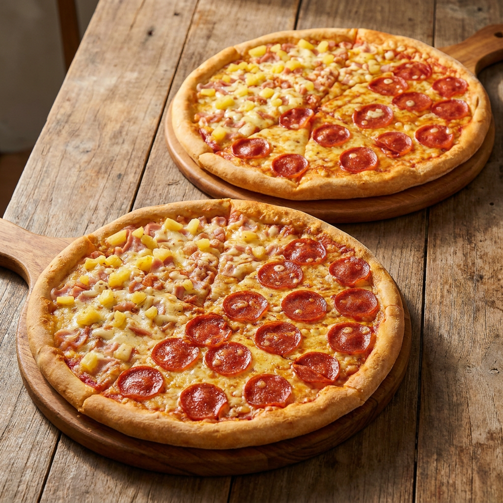 2 Pizzas Grande Mitad Hawaiana Vs Mitad Pepperoni