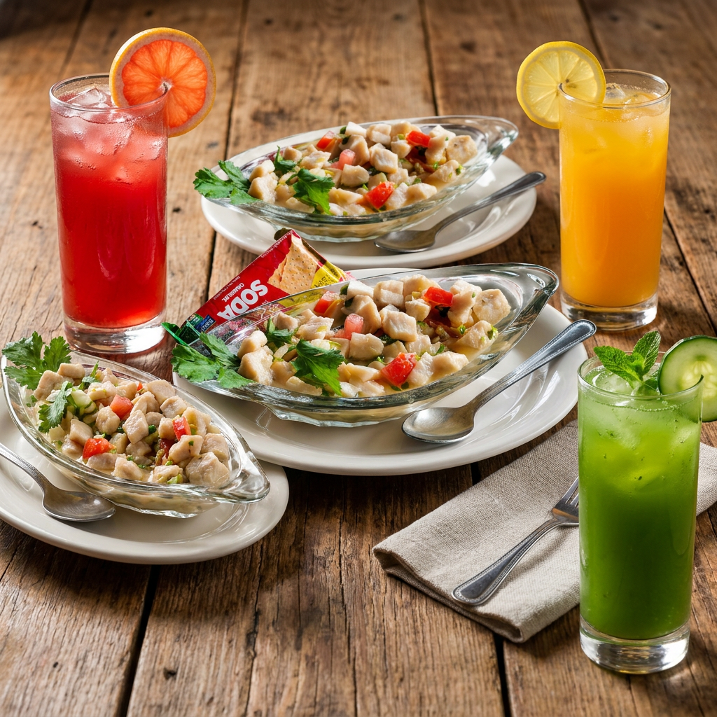 3 Ceviches de Pescado + 2 Bebidas Naturales