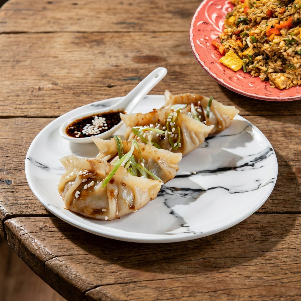 Yakimeshi Pollo + Gyozas Asadas