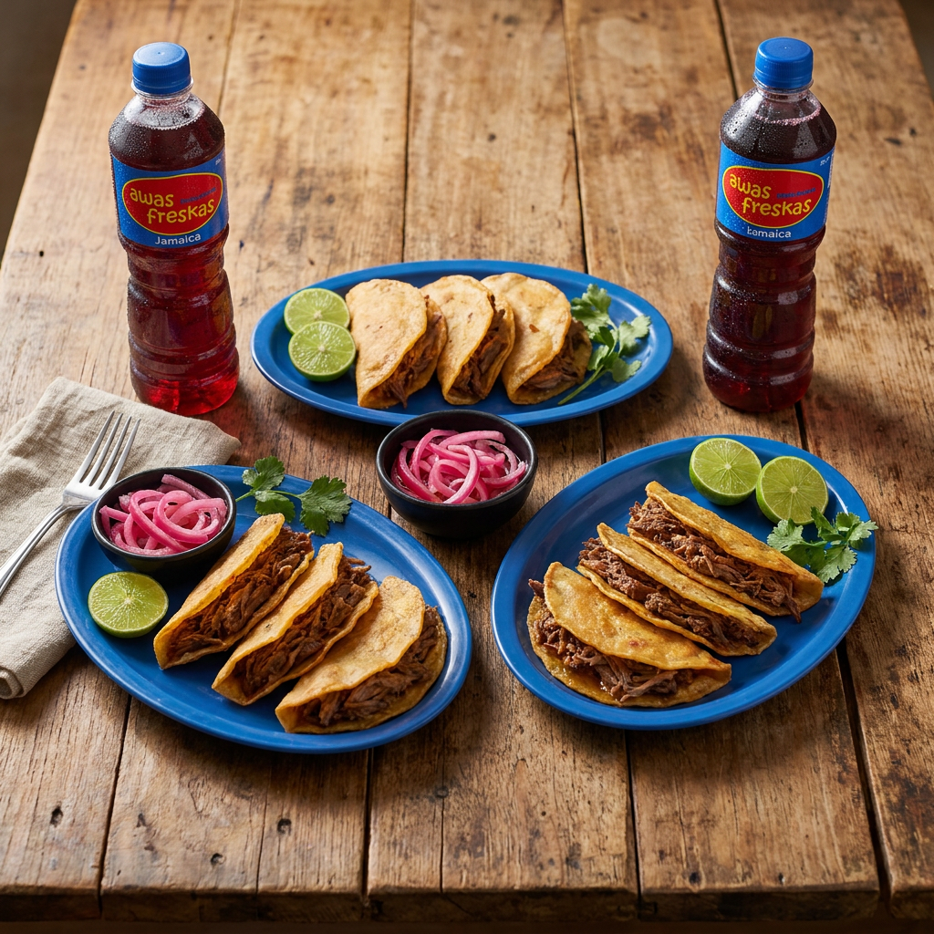 Combo 6 Taco Barbacoa Dorado+2 Agua Jamaica 500 ml