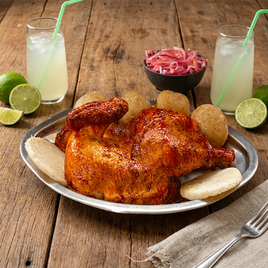 Medio Pollo Asado + 2 Bebidas Cortesia de la Casa