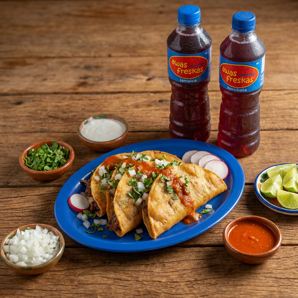 Combo 9 Taco Barbacoa Dorado+3 Agua Jamaica 500ml