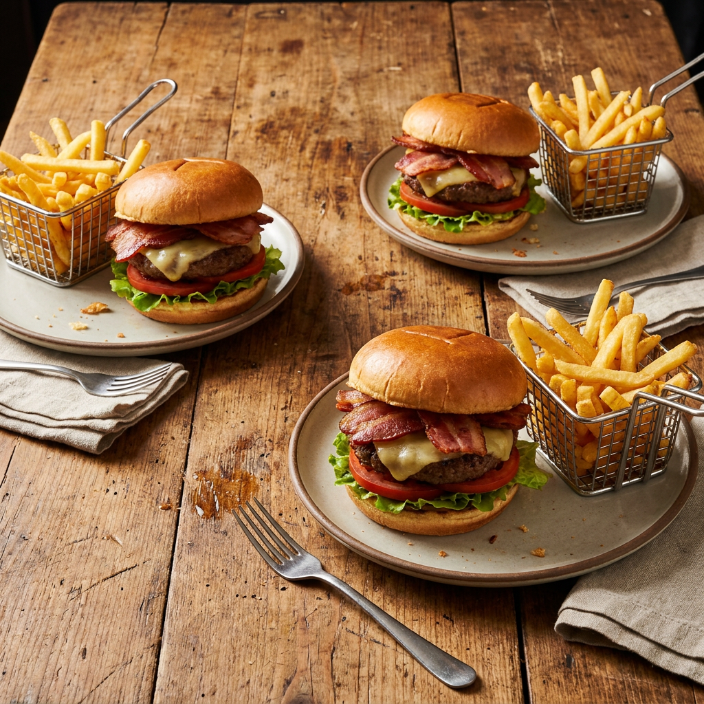Burger Bacon Para Tres + Papas