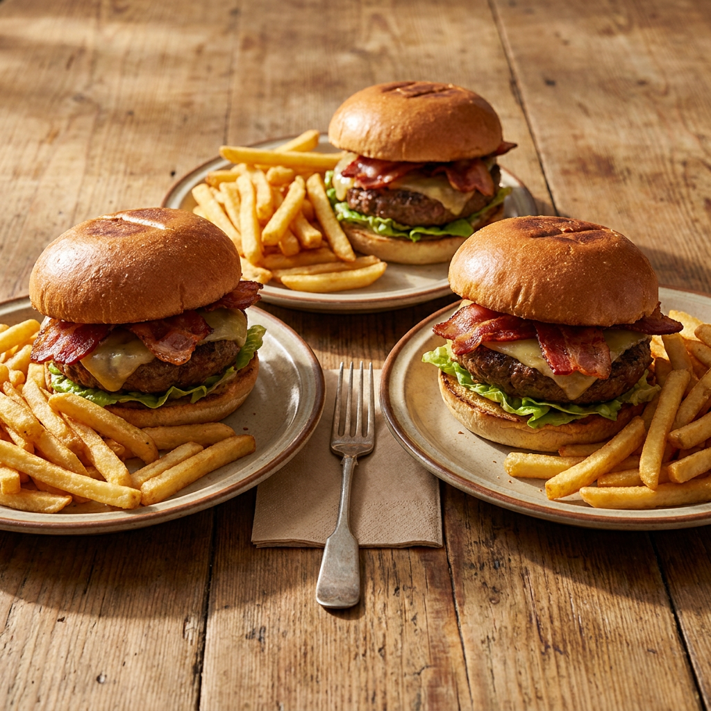 Burger Bacon Para Tres + Papas