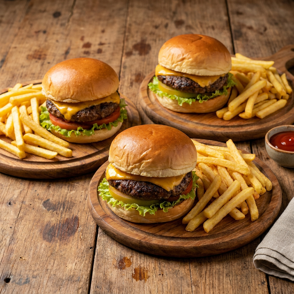 Burger Bacon Para Tres + Papas