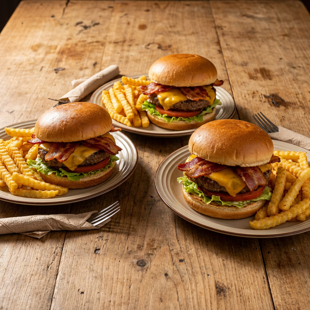 Burger Bacon Para Tres + Papas